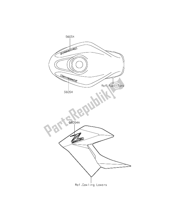 Tutte le parti per il Decalcomanie (ebano) del Kawasaki Z 250 SL 2015