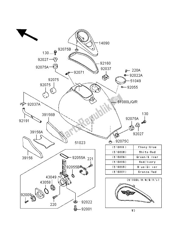 Todas las partes para Depósito De Combustible de Kawasaki VN 800 Classic 1998