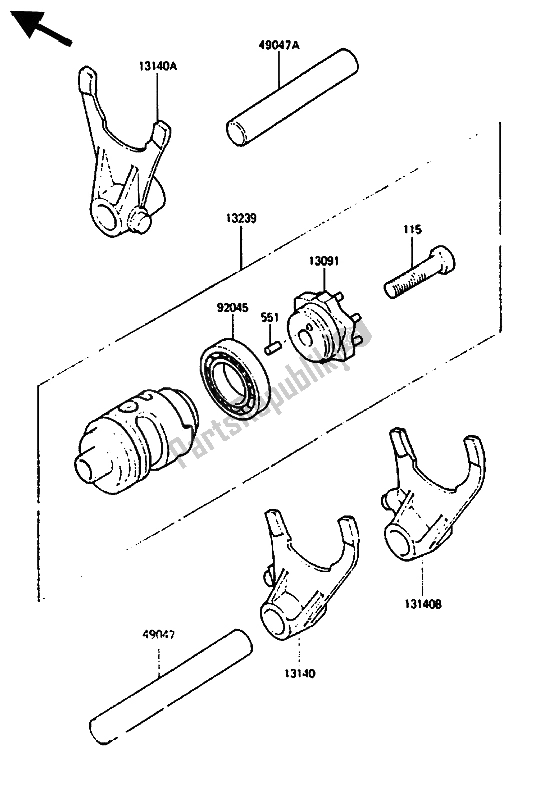 Toutes les pièces pour le Changer Le Tambour Et La Fourchette De Changement du Kawasaki KX 500 1986