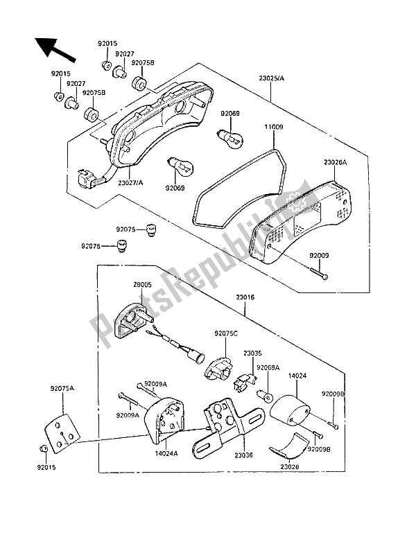 All parts for the Taillight(s) of the Kawasaki ZL 1000 1988