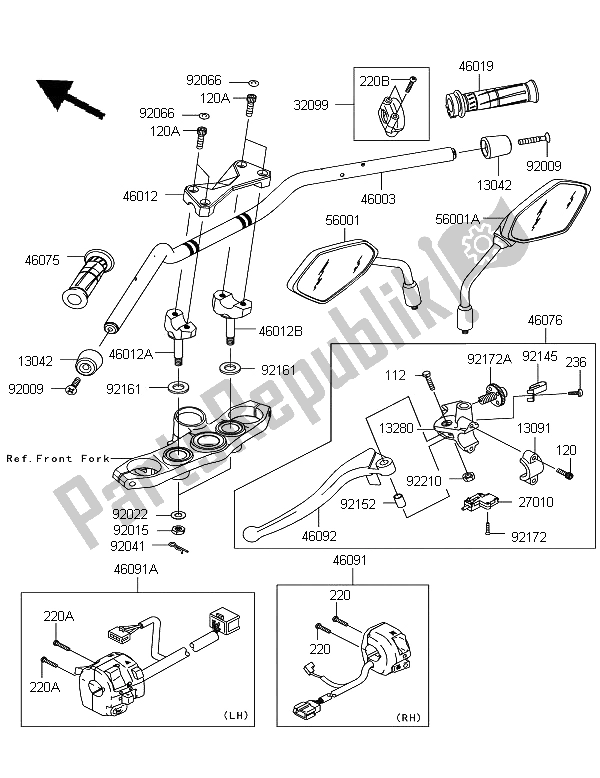 All parts for the Handlebar of the Kawasaki Z 750R 2012