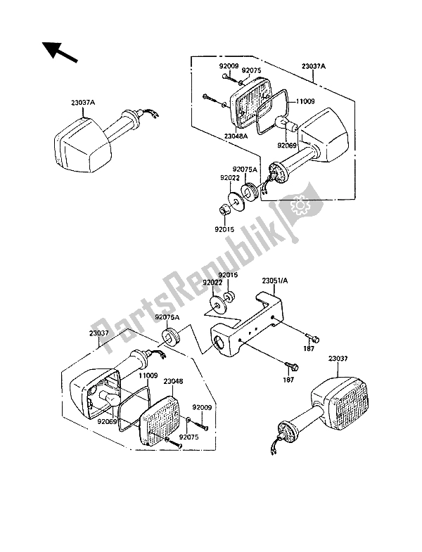 Alle onderdelen voor de Richtingaanwijzers van de Kawasaki GT 550 1988