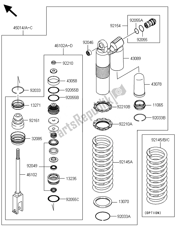 All parts for the Shock Absorber(s) of the Kawasaki KX 250F 2014