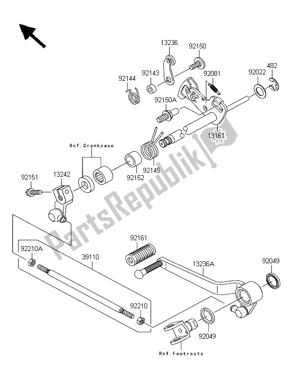 All parts for the Gear Change Mechanism of the Kawasaki Z 1000 2004