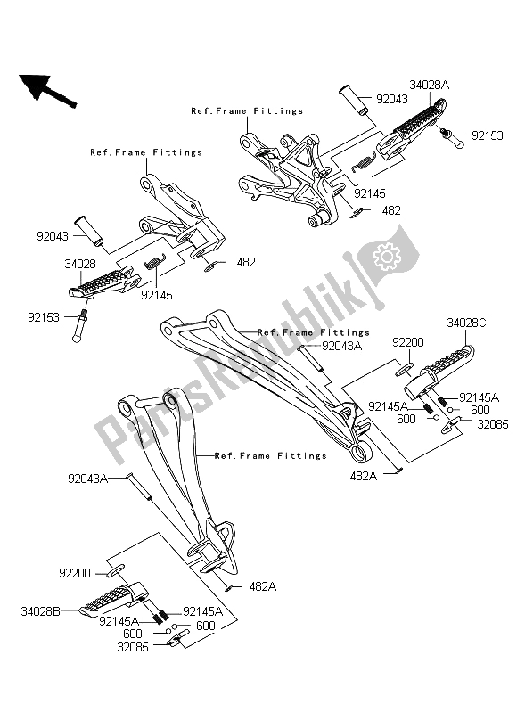 Todas las partes para Reposapiés de Kawasaki Ninja ZX 10R 1000 2009