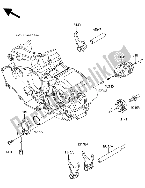 All parts for the Gear Change Drum & Shift Fork of the Kawasaki KX 450 2013