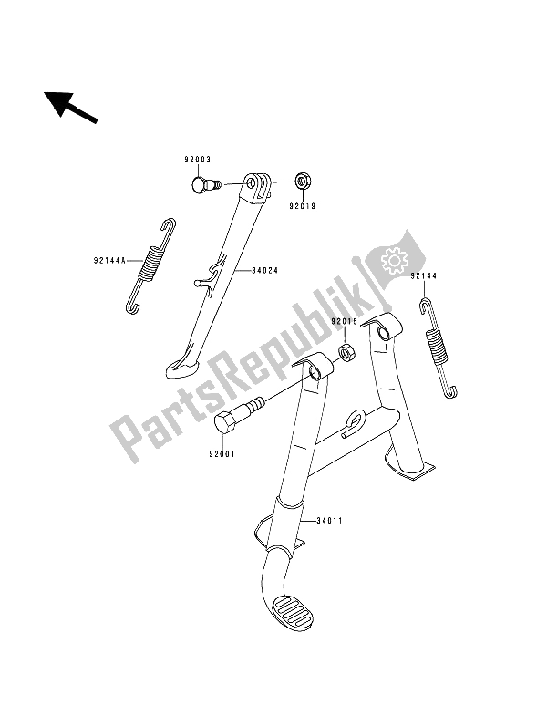 All parts for the Stand of the Kawasaki Zephyr 750 1994