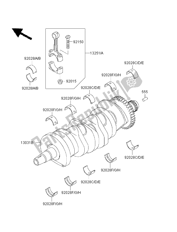 All parts for the Crankshaft of the Kawasaki Ninja ZX 6R 600 1997