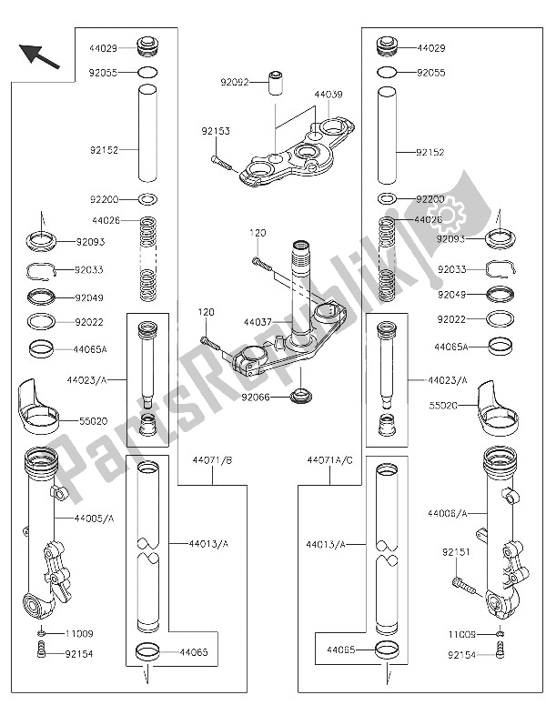 Wszystkie części do Przedni Widelec Kawasaki ER 6F 650 2016