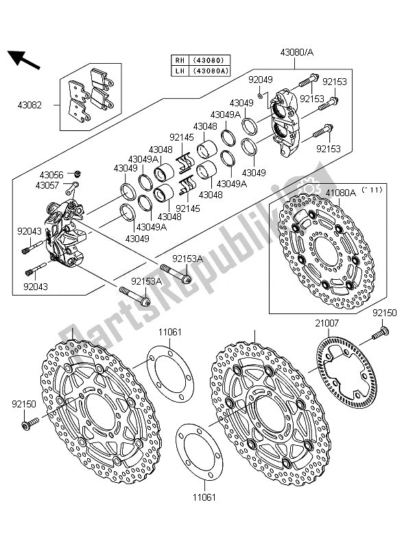 All parts for the Front Brake of the Kawasaki 1400 GTR ABS 2011