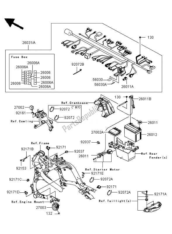 Toutes les pièces pour le Châssis équipement électrique du Kawasaki Versys 650 2007