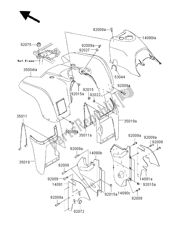 Tutte le parti per il Parafango Anteriore del Kawasaki KVF 400 4X4 2000