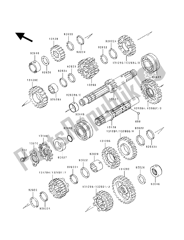 All parts for the Transmission of the Kawasaki KLE 500 1992