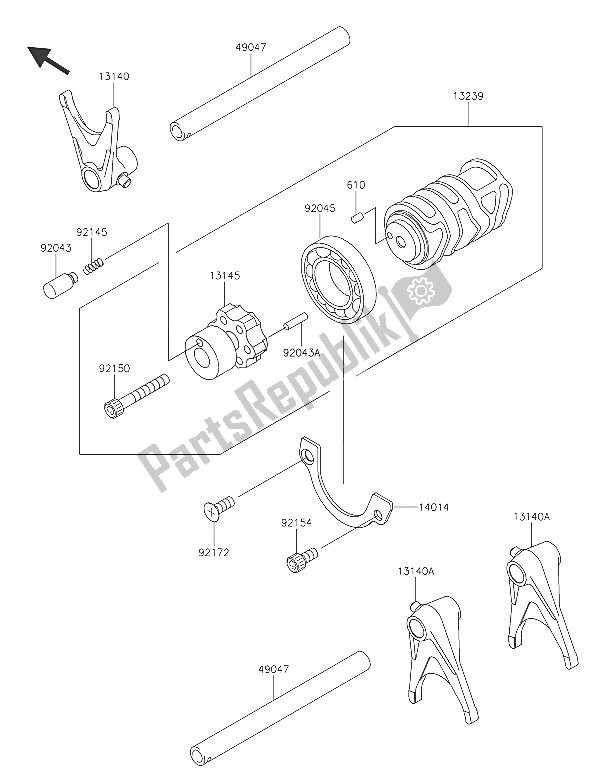 All parts for the Gear Change Drum & Shift Fork(s) of the Kawasaki W 800 2016