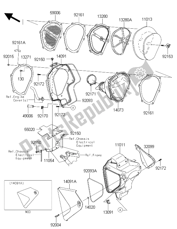 Tutte le parti per il Filtro Dell'aria del Kawasaki KLX 450R 2015