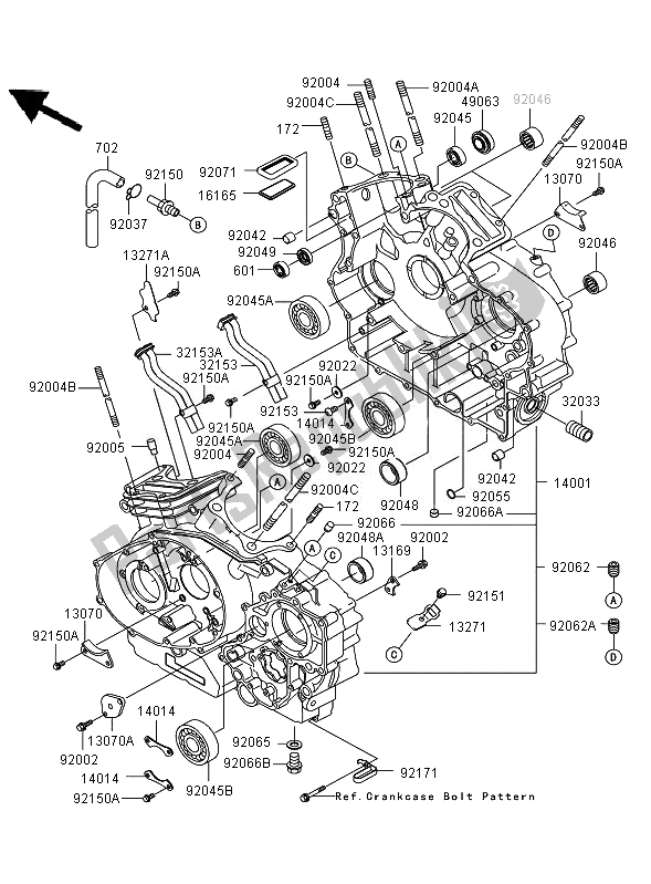 All parts for the Crankcase of the Kawasaki VN 1600 Mean Streak 2007