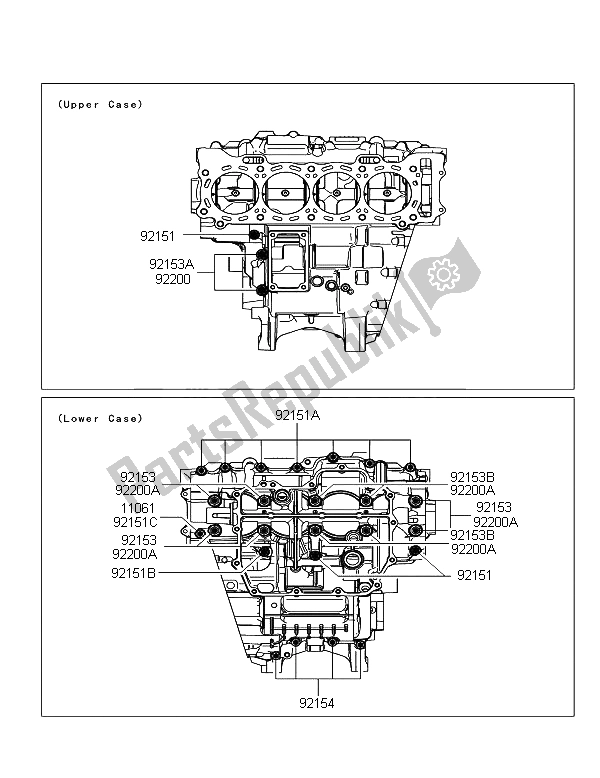 All parts for the Crankcase Bolt Pattern of the Kawasaki Ninja ZX 10R ABS 1000 2012