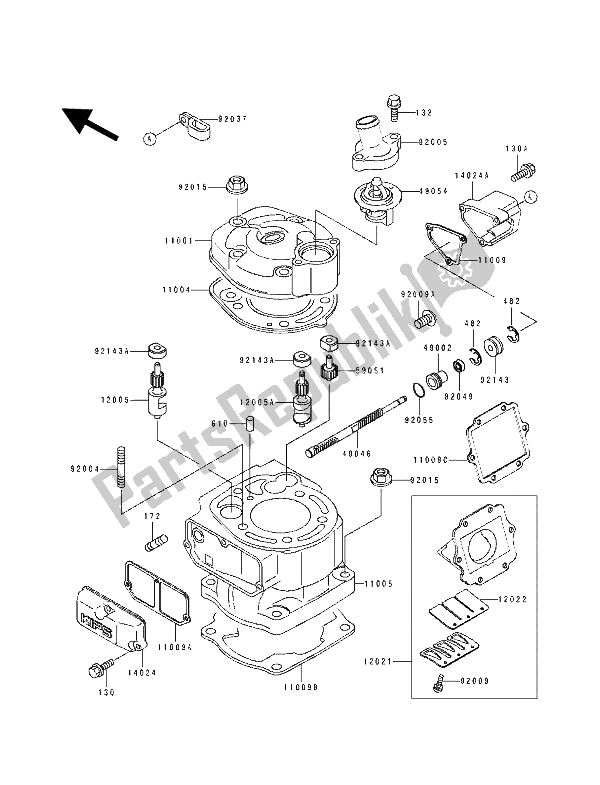 All parts for the Cylinder Head & Cylinder of the Kawasaki KDX 125 1993