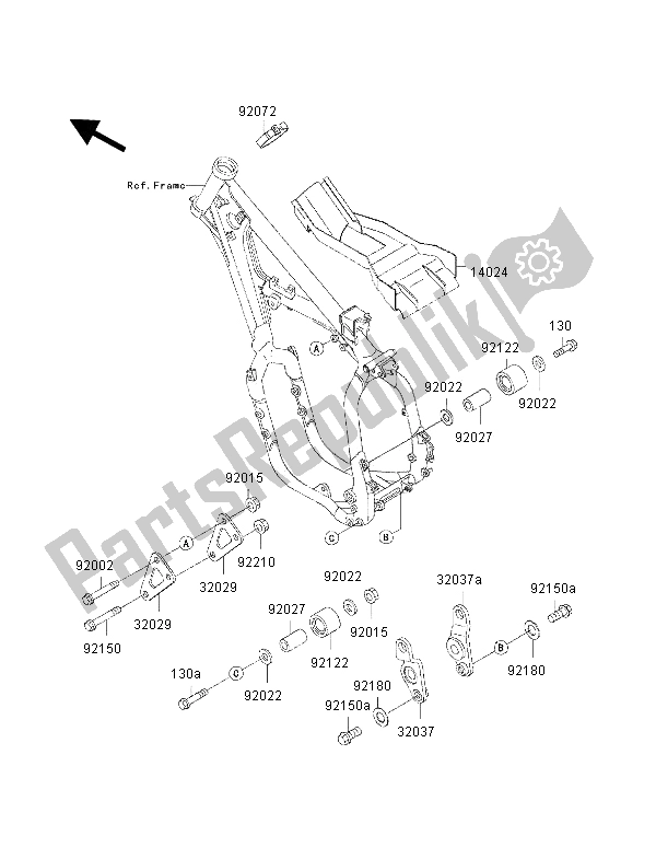 All parts for the Frame Fittings of the Kawasaki KX 500 2000