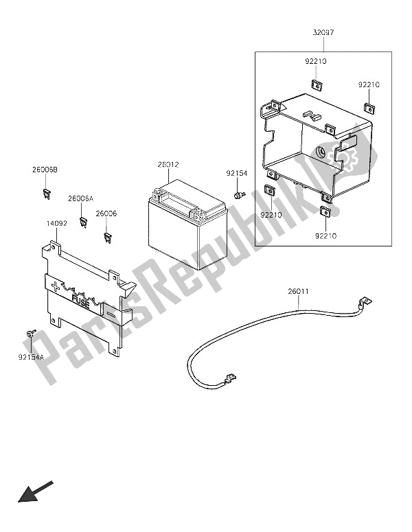 All parts for the Battery of the Kawasaki J 125 2016