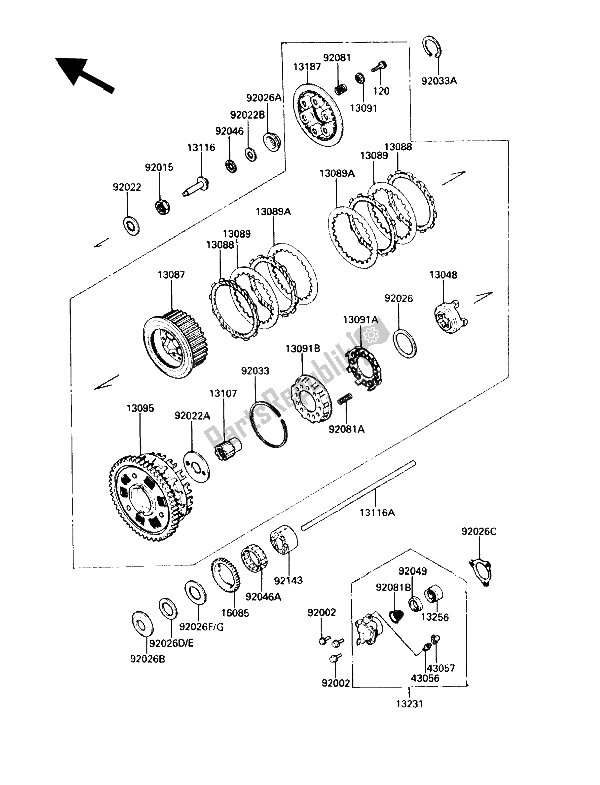 All parts for the Clutch of the Kawasaki Voyager XII 1200 1989
