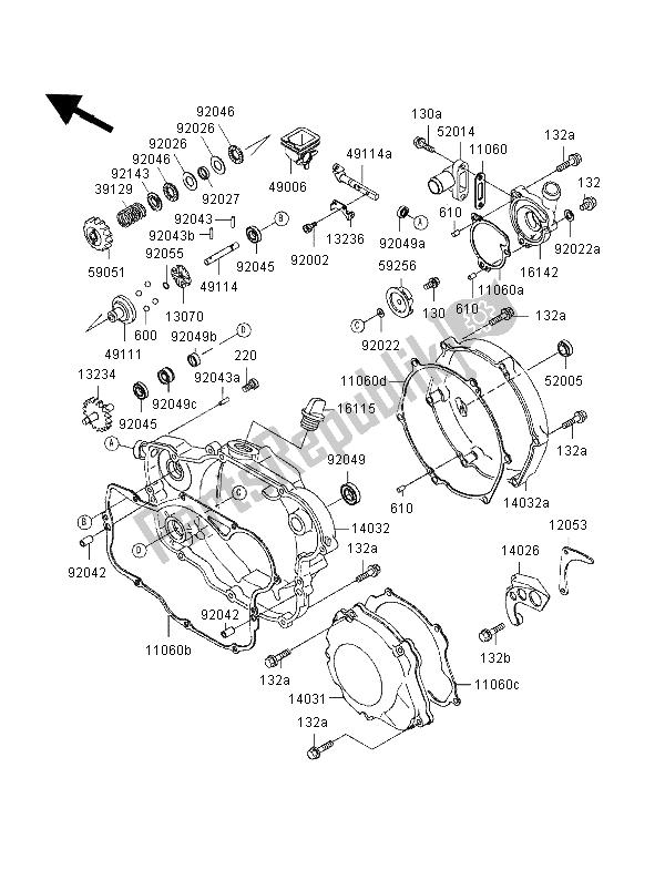 All parts for the Engine Cover of the Kawasaki KX 250 1996