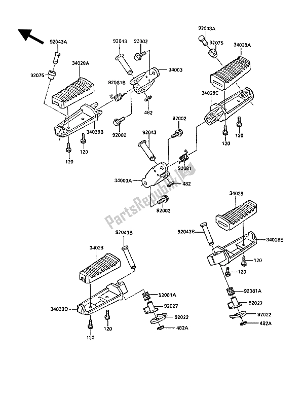 All parts for the Footrests of the Kawasaki GPZ 900R 1986