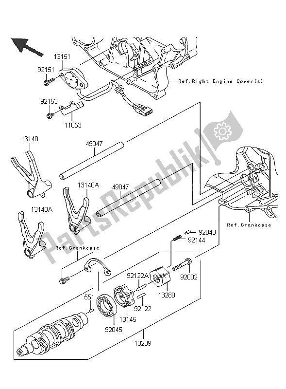 All parts for the Gear Change Drum & Shift Fork of the Kawasaki VN 2000 2005