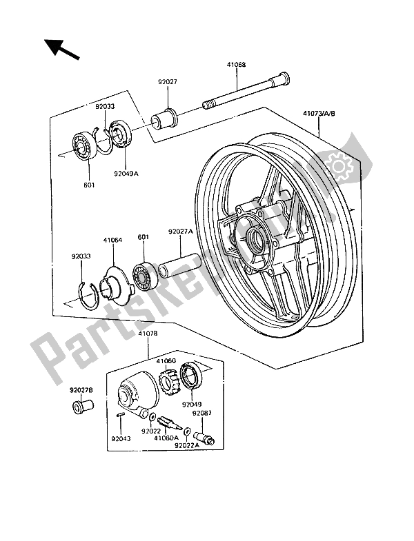 All parts for the Front Hub of the Kawasaki GPZ 900R 1988