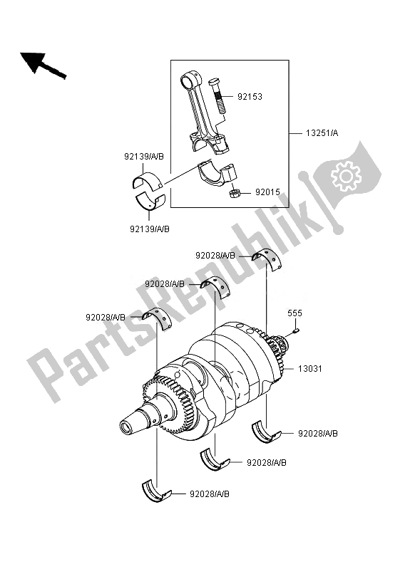 All parts for the Crankshaft of the Kawasaki ER 6N 650 2007