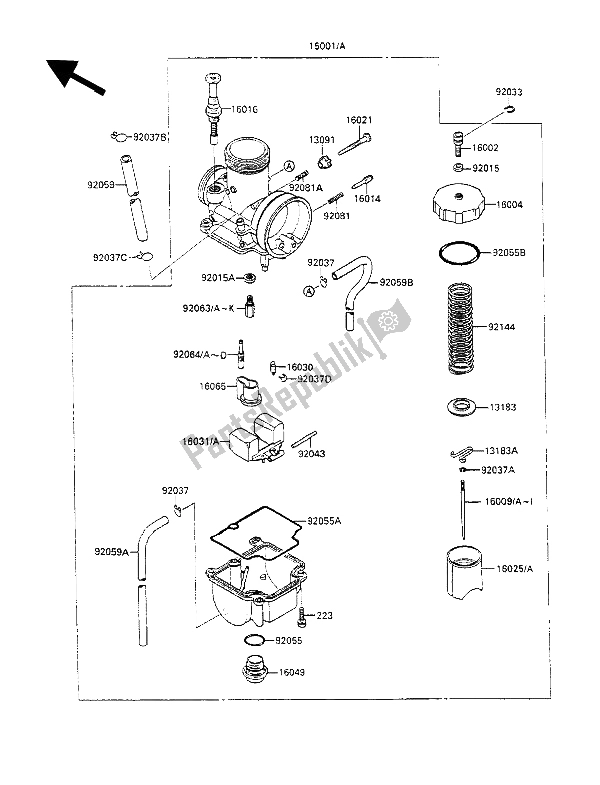 Toutes les pièces pour le Carburateur du Kawasaki KX 100 1989