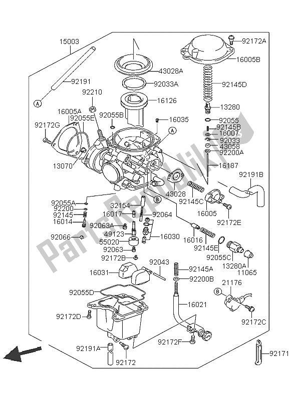 Tutte le parti per il Carburatore del Kawasaki KFX 400 2005