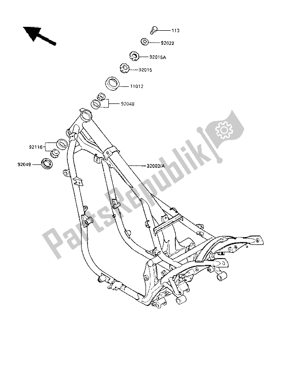 Tutte le parti per il Telaio del Kawasaki LTD 450 1988