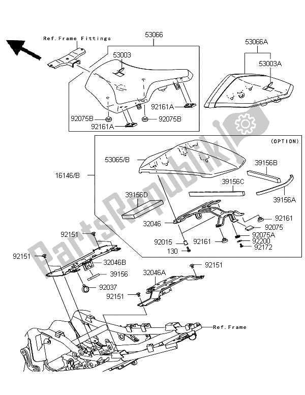 Todas as partes de Assento do Kawasaki Z 750R ABS 2012