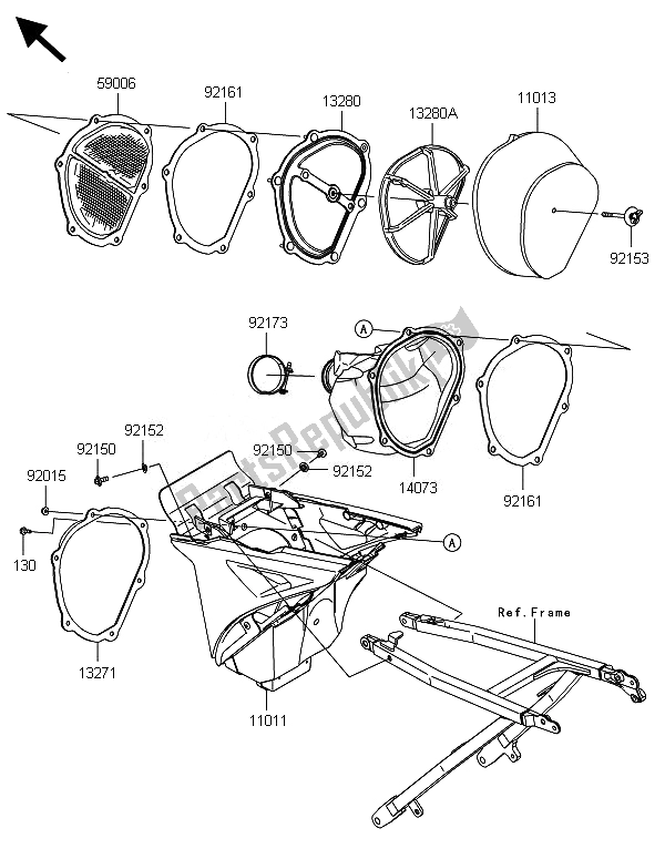 All parts for the Air Cleaner of the Kawasaki KX 250F 2014