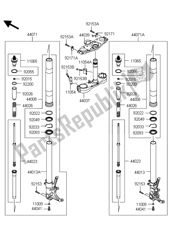 All parts for the Front Fork of the Kawasaki 1400 GTR ABS 2010