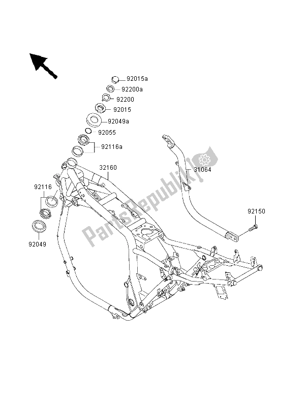 All parts for the Frame of the Kawasaki ZRX 1100 2000