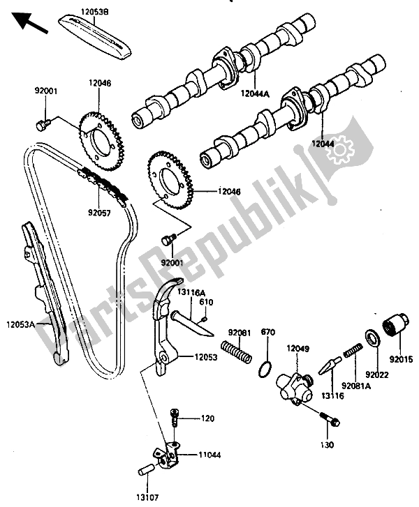 Tutte le parti per il Albero A Camme E Tenditore del Kawasaki ZL 600 1986