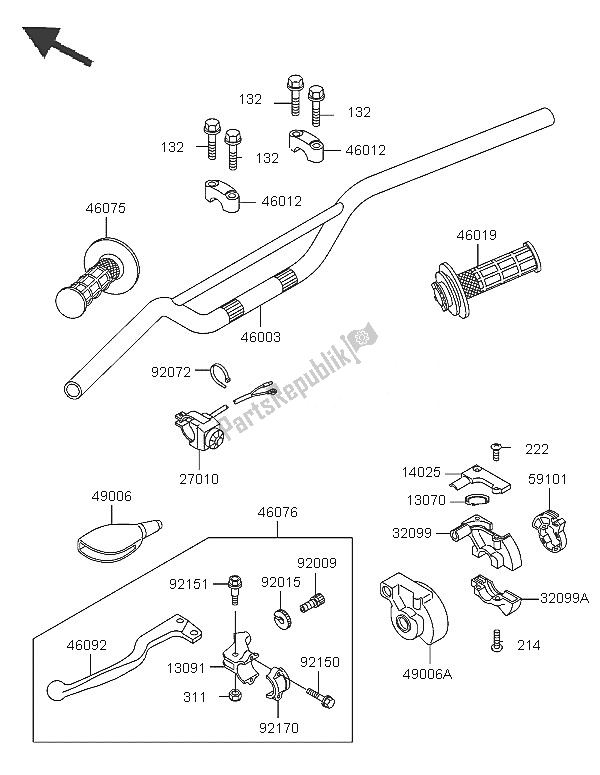 All parts for the Handlebar of the Kawasaki KX 65 2005