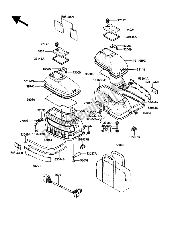 Toutes les pièces pour le Accessoire (sac Latéral) du Kawasaki Voyager XII 1200 1991