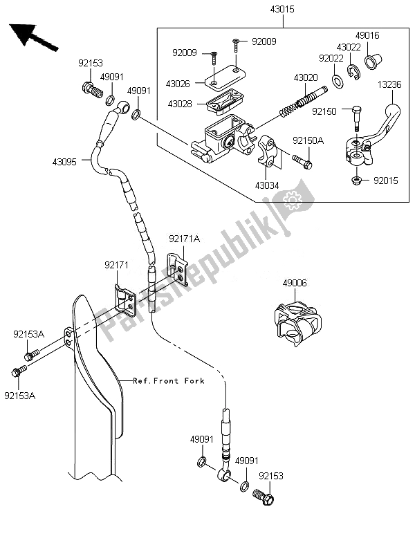 All parts for the Front Master Cylinder of the Kawasaki KX 450F 2010