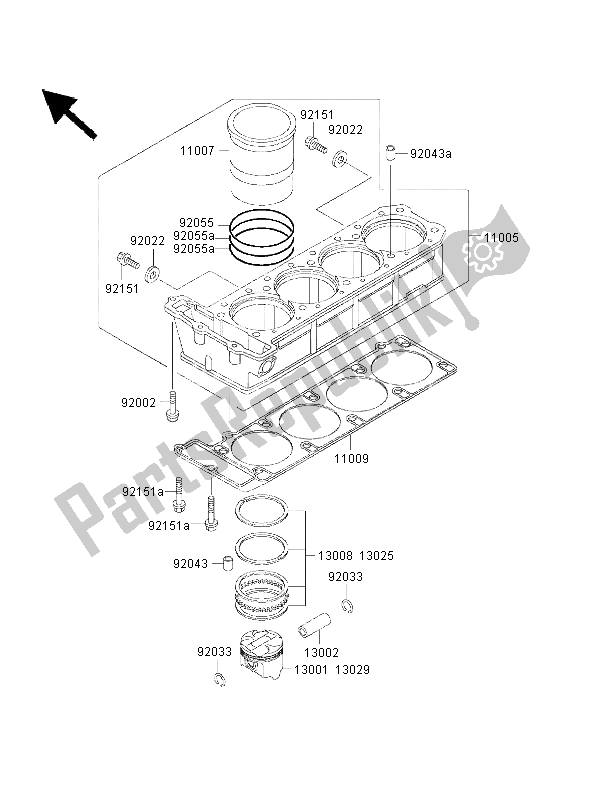 All parts for the Cylinder & Piston(s) of the Kawasaki 1000 GTR 2000