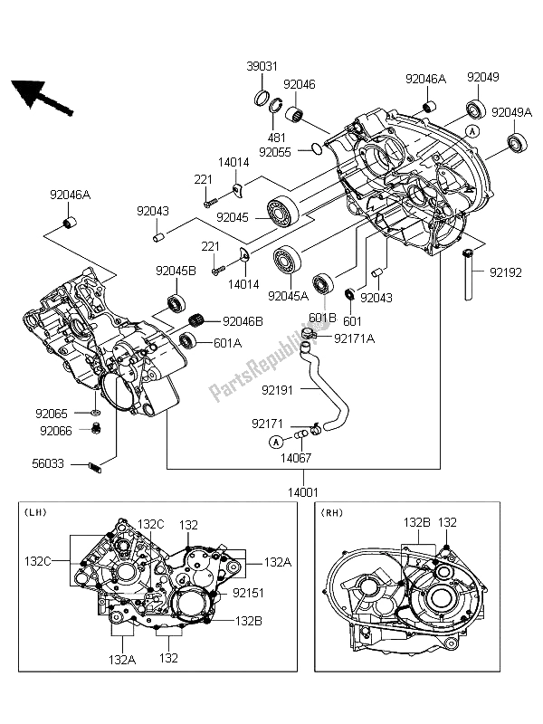 Todas las partes para Caja Del Cigüeñal de Kawasaki KFX 700 KSV 700B6F 2006