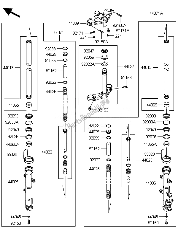 Toutes les pièces pour le Fourche Avant du Kawasaki Ninja 300 2014