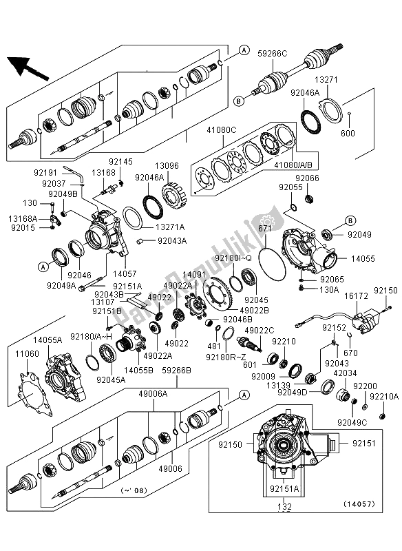 All parts for the Drive Shaft Front of the Kawasaki KVF 360 4X4 2008