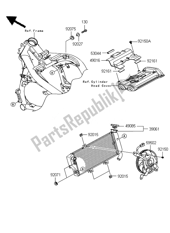 Alle onderdelen voor de Radiator van de Kawasaki ER 6F 650 2011