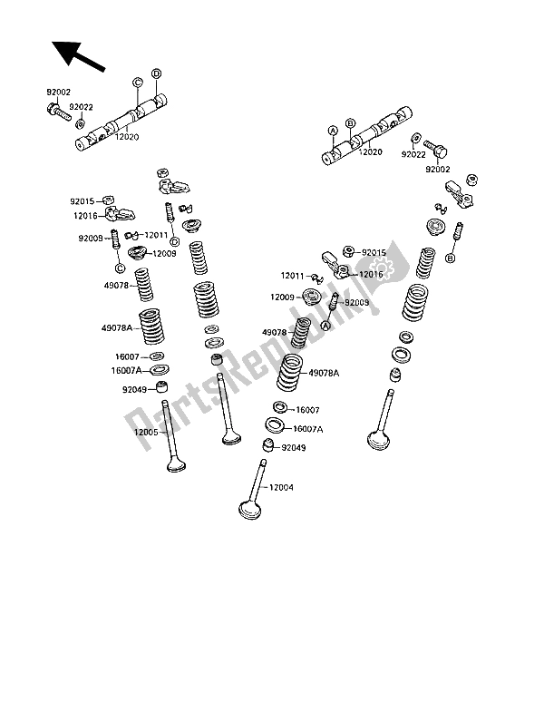 All parts for the Valve(s) of the Kawasaki GPX 750R 1989