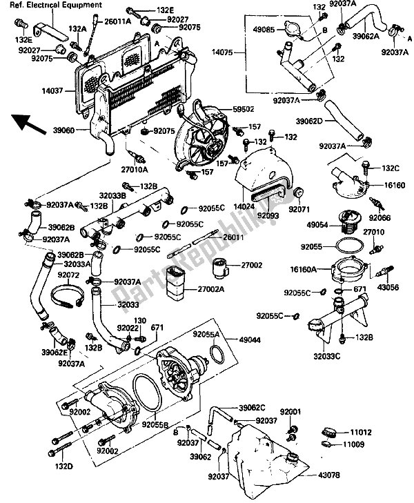 Todas as partes de Radiador do Kawasaki GPZ 750R 1986