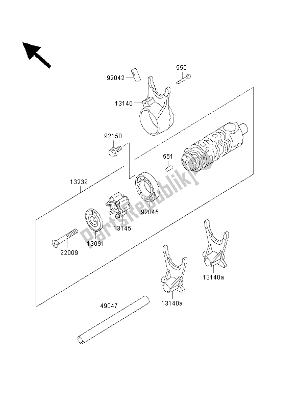 All parts for the Gear Change Drum & Shift Fork of the Kawasaki GPZ 500S 2003
