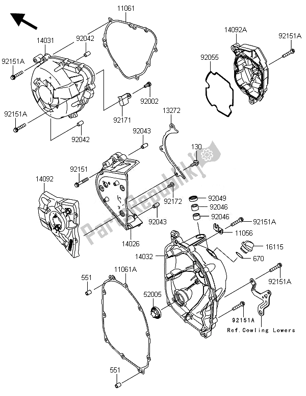 All parts for the Engine Cover(s) of the Kawasaki Versys 1000 2014